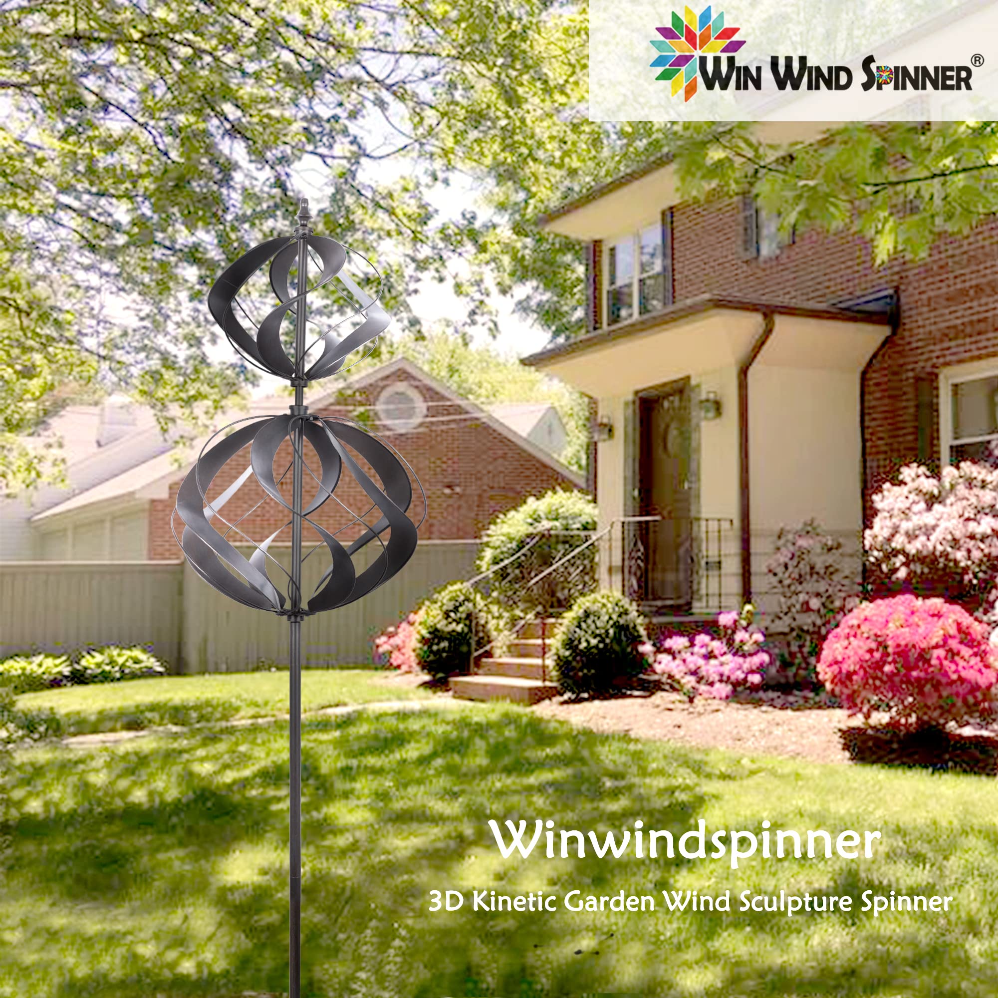 WinWindSpinner on patio at dusk creating calming kinetic motion and ambient decoration