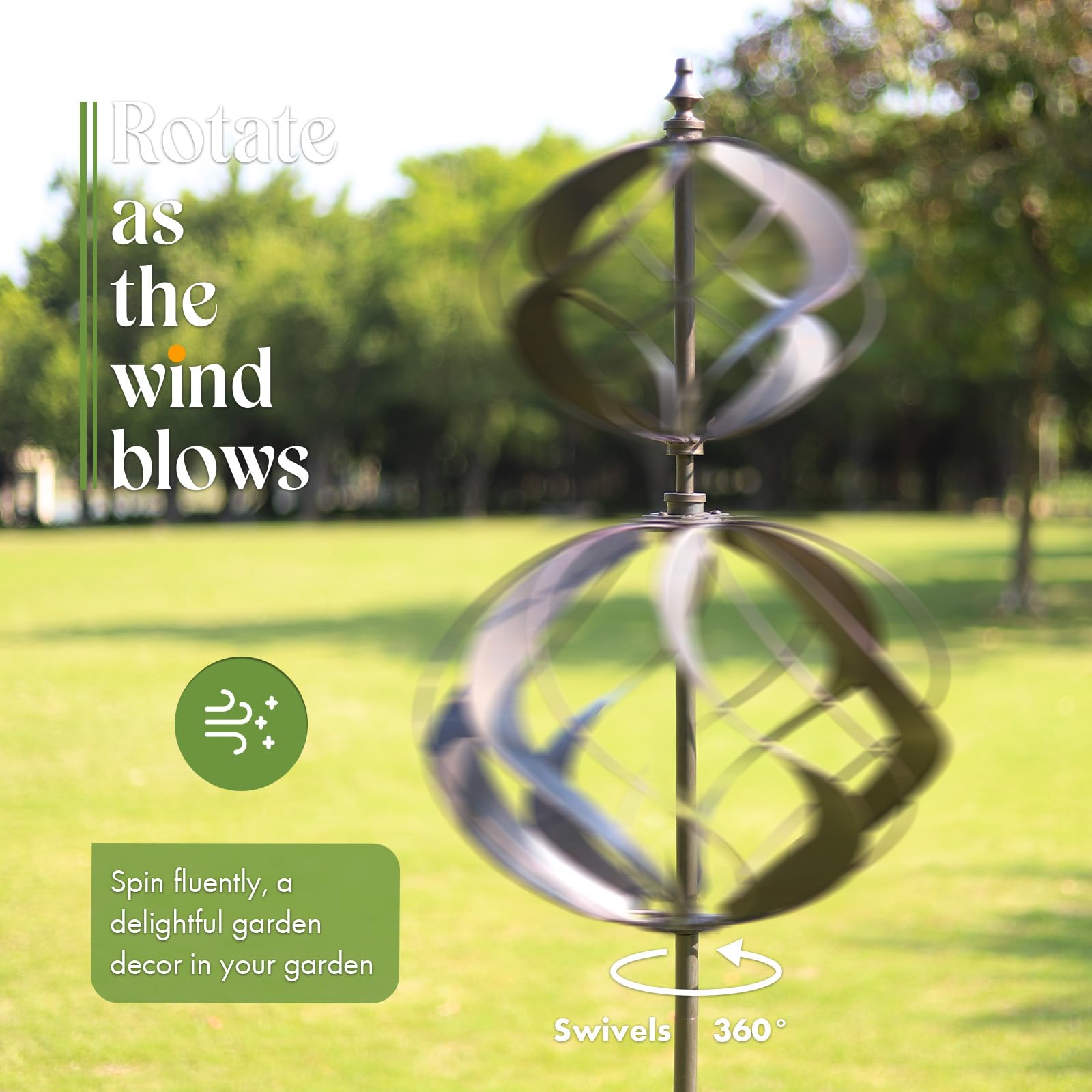 WinWindSpinner side profile placed in garden beds demonstrating motion and curb appeal