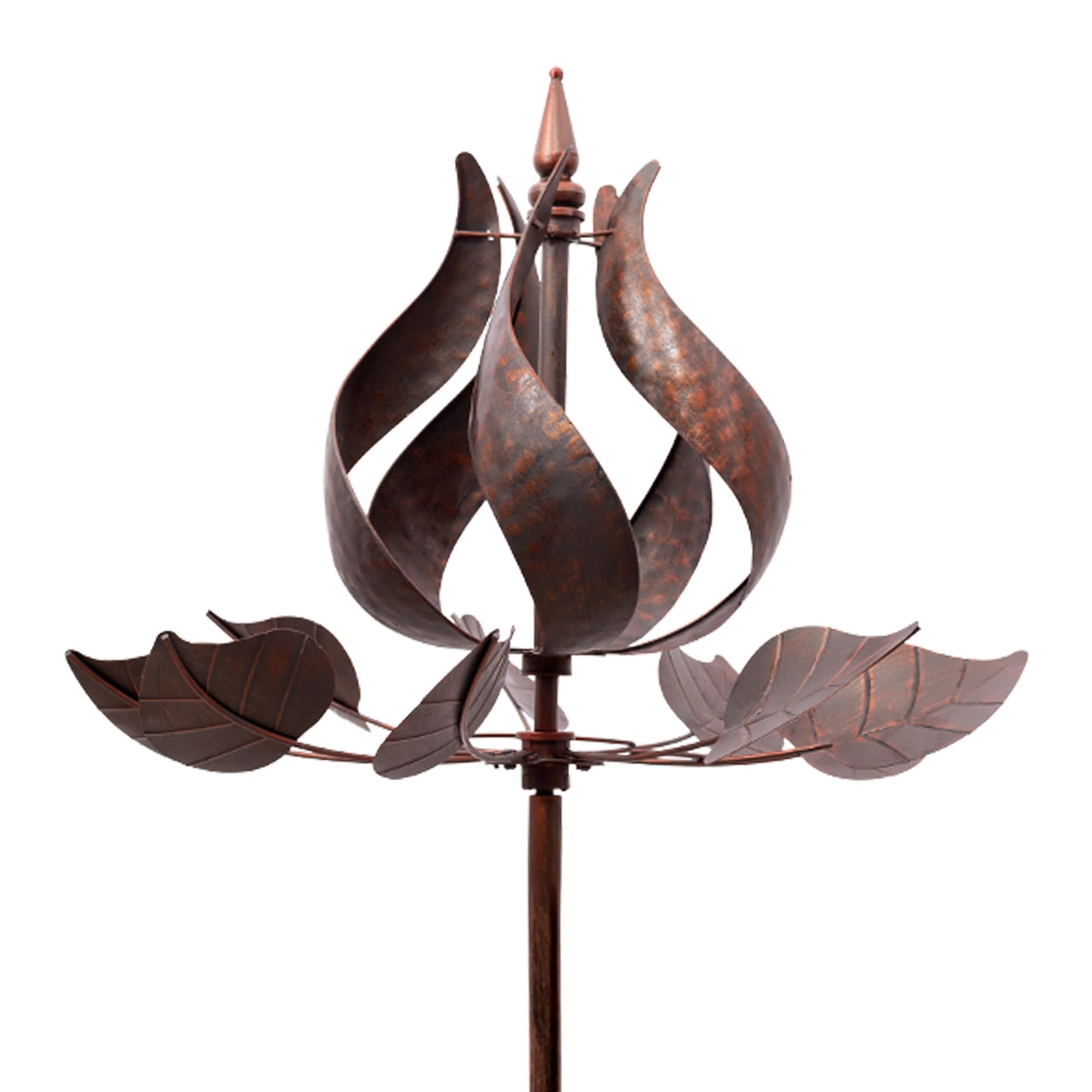 WinWindSpinner front view showing bronze tulip spinner and garden impact