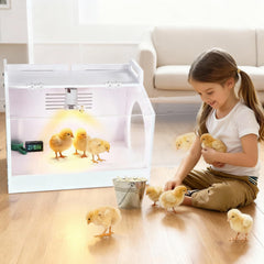 WIONBE heat lamp detail highlighting adjustable warmth and safety benefit