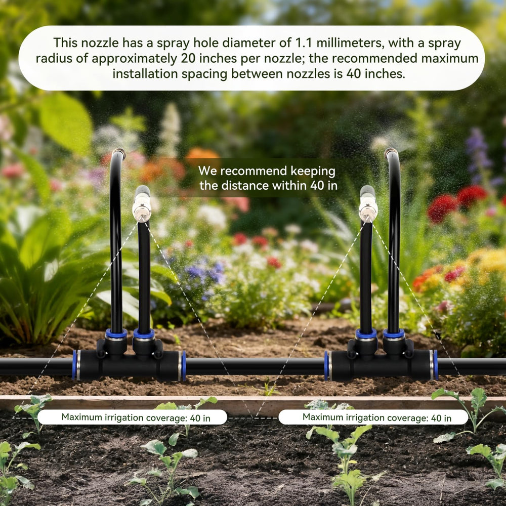 Wirv kt installed long run across garden beds demonstrating wide, even watering