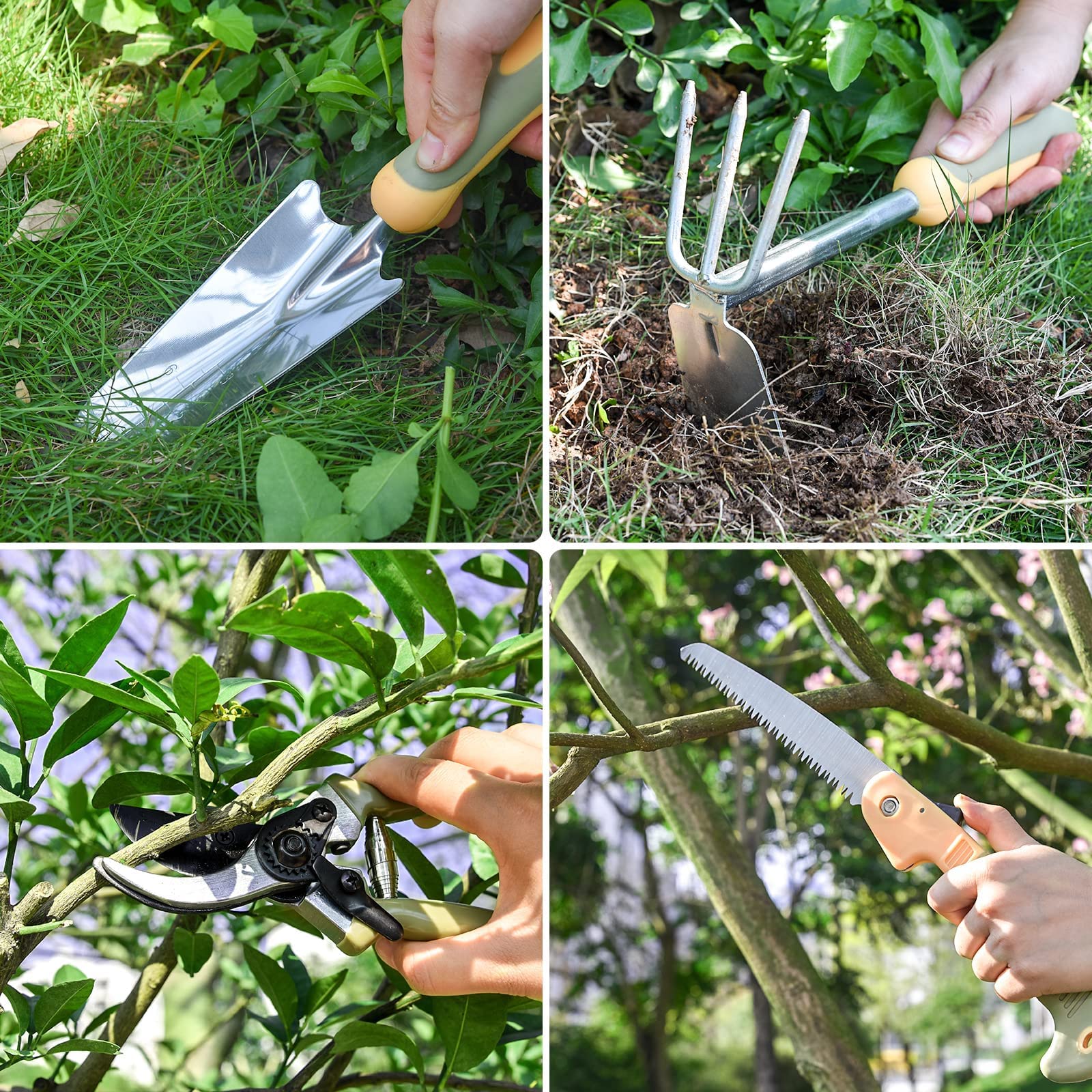 WisaKey gardener using tools in bed showing efficient planting and pruning