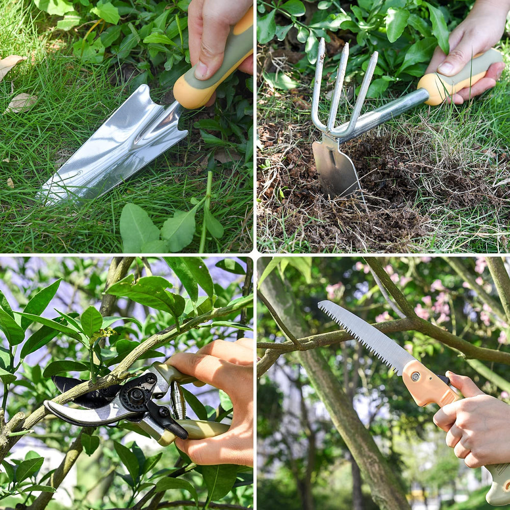 WisaKey gardener using tools in bed showing efficient planting and pruning