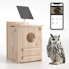 WISDOMRAINBOW front view of wooden owl house highlighting durable pine and waterproof finish