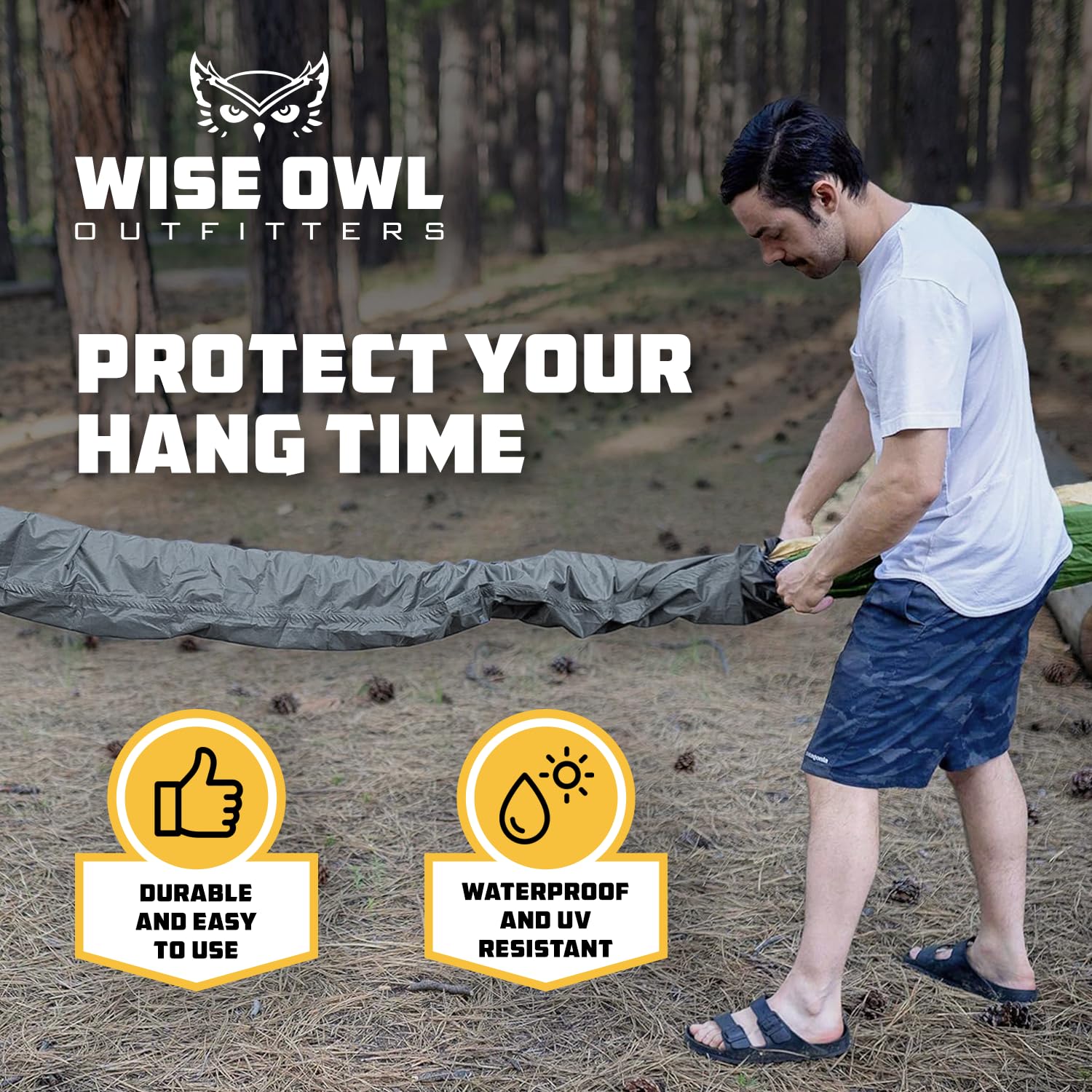 Wise Owl Outfitters sleeve beside backpack for scale and easy-carry benefit