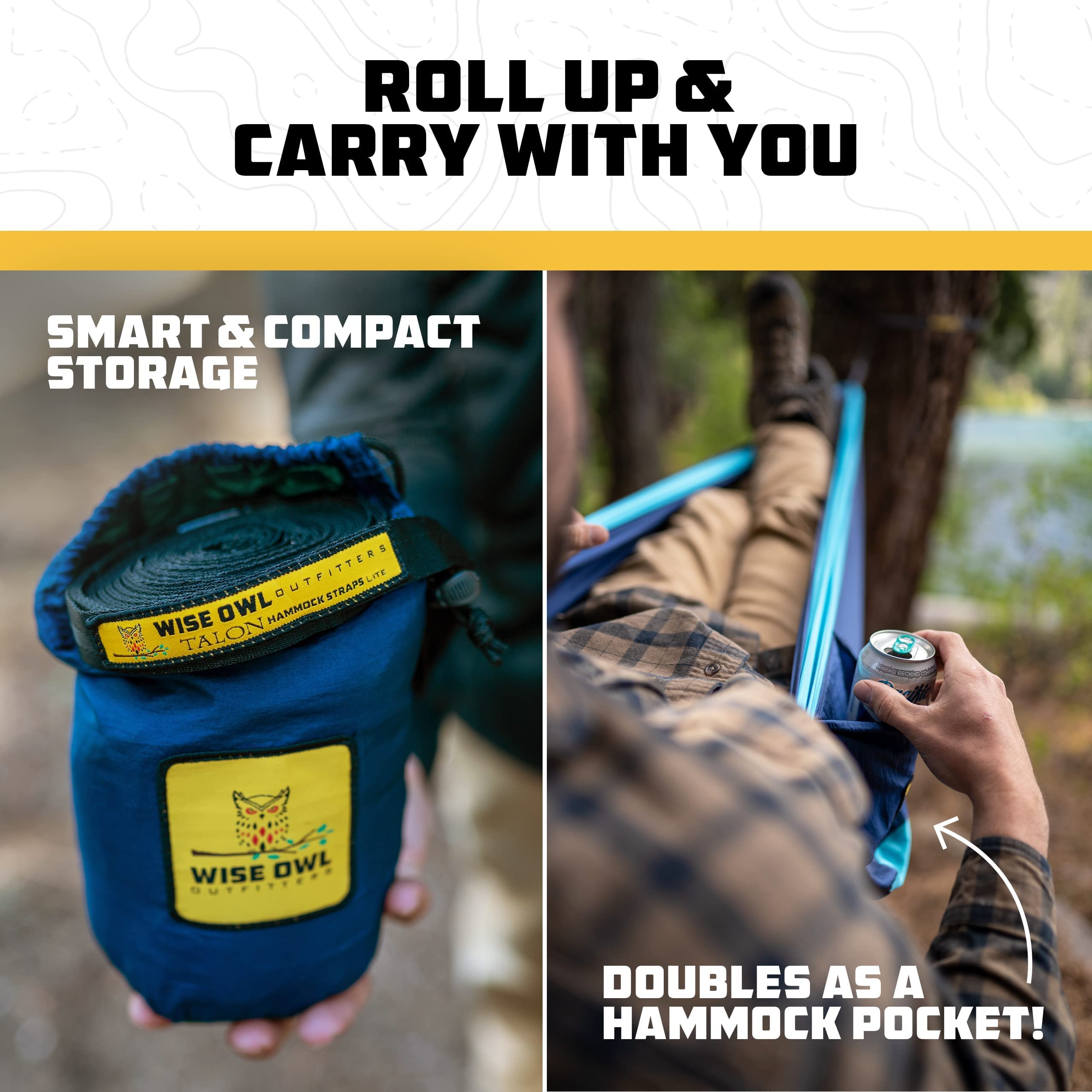 Wise Owl Outfitters hammock beside backpack showing compact packability
