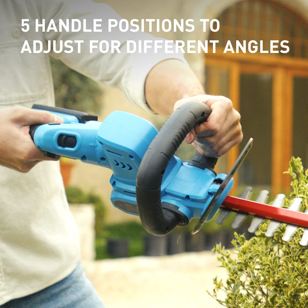 WISETOOL trimmer in use on a backyard hedge demonstrating clean, efficient trimming