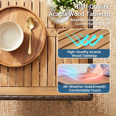 Wisteria Lane acacia tabletop close-up highlighting wood grain and durable outdoor finish