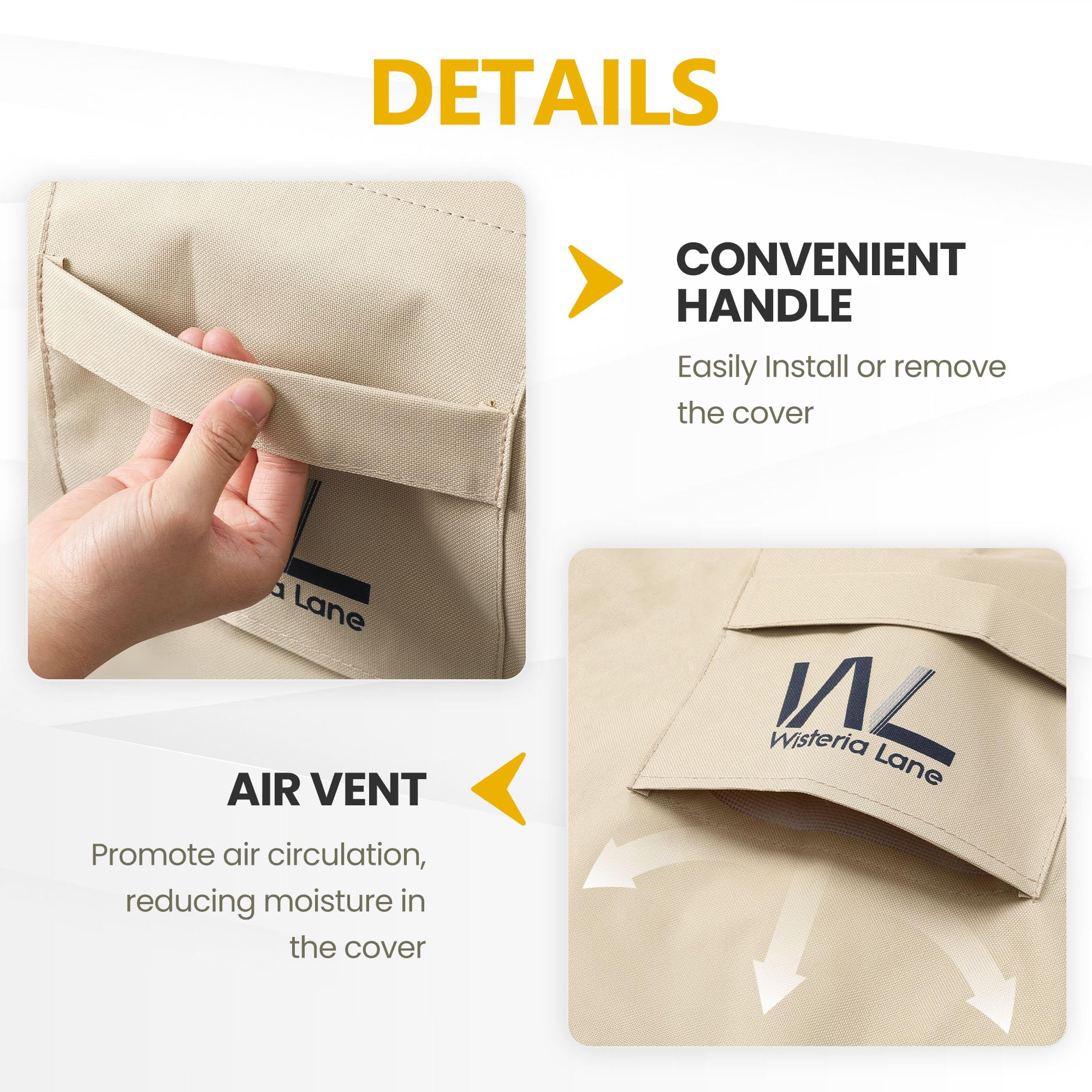 Wisteria Lane drawstring and handle detail for secure fit and simple handling
