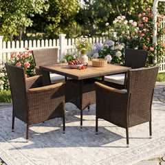 Wisteria Lane front view of brown rattan patio set showing complete arrangement and curb appeal