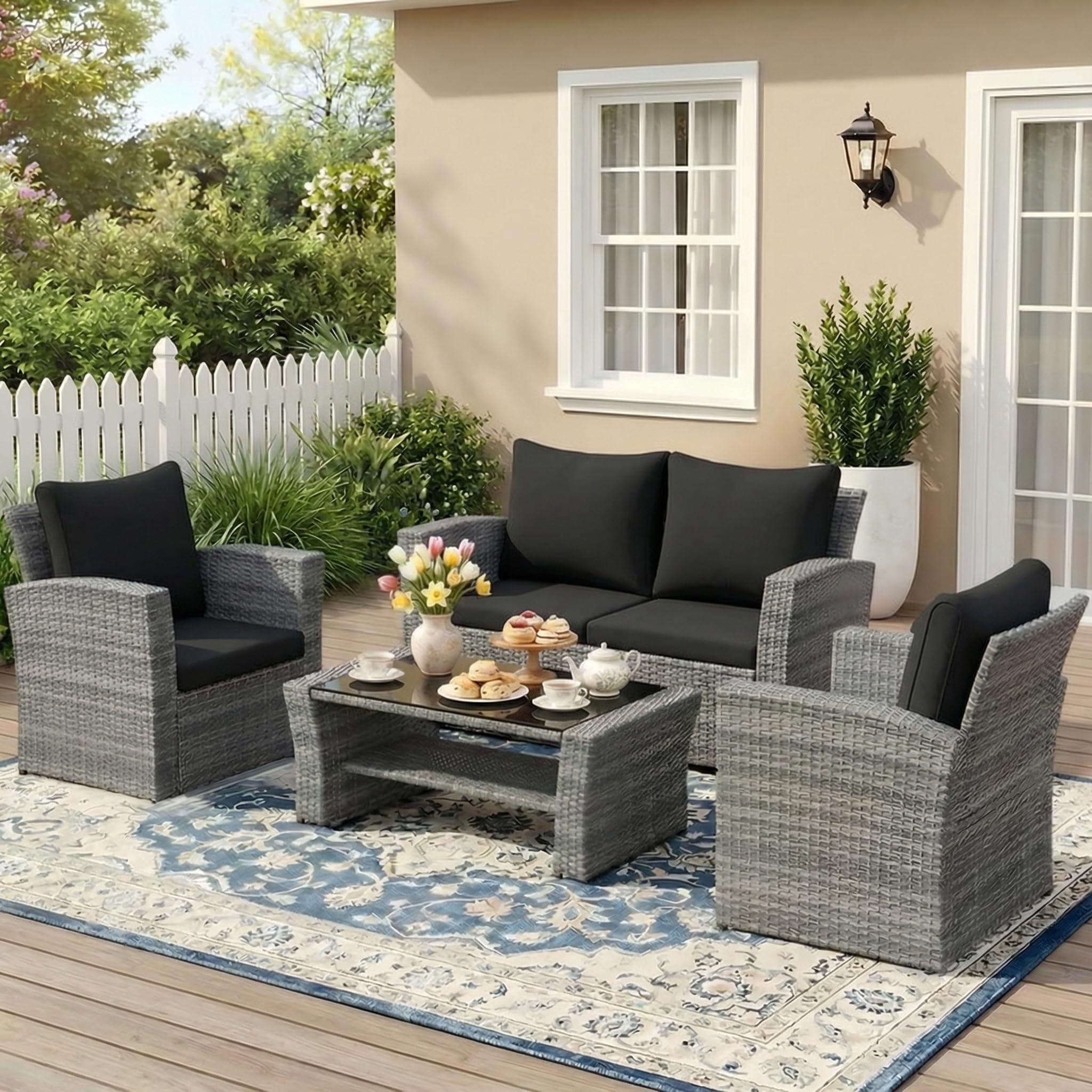 Wisteria Lane front view of 4-piece patio set showing seating and table benefit durable design