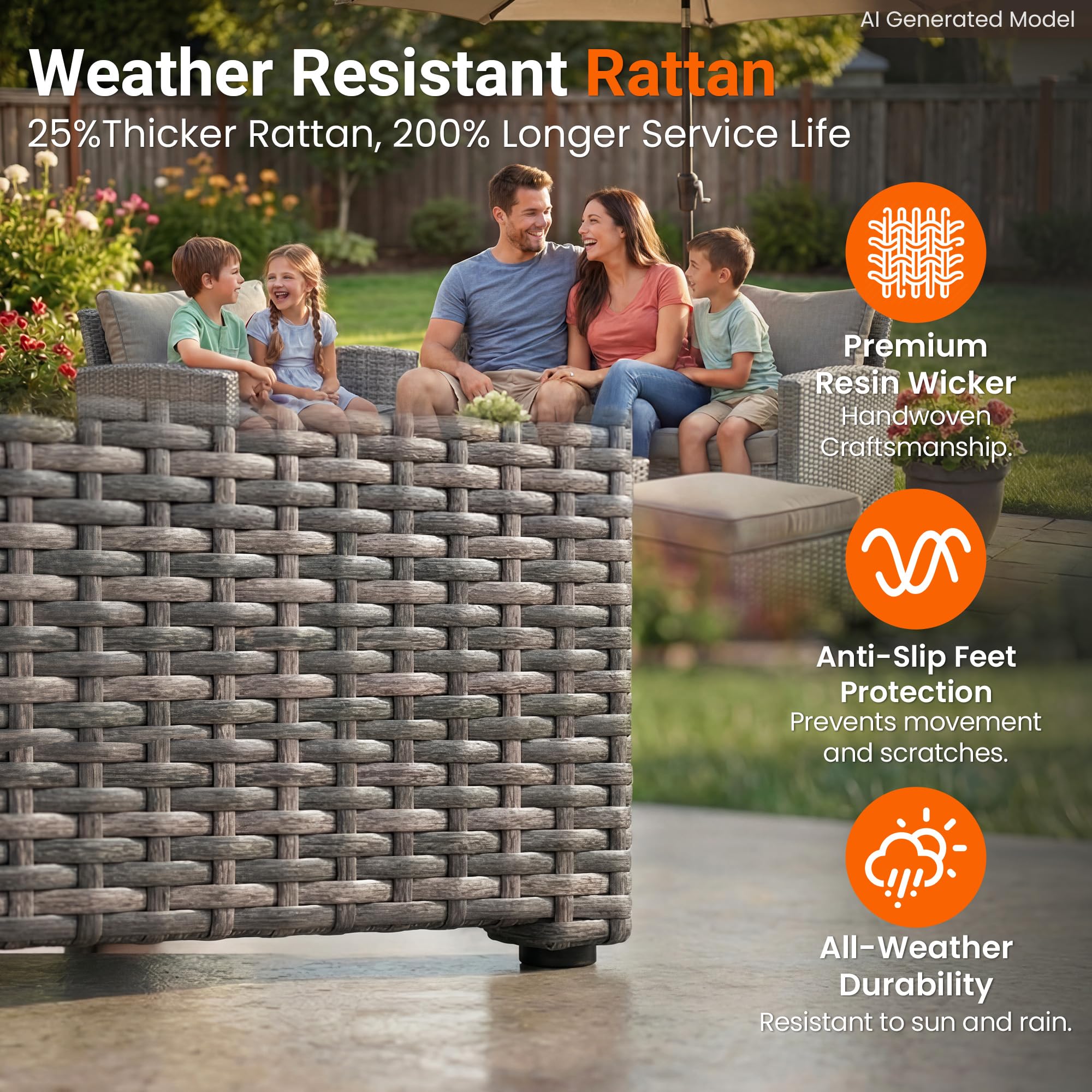 Wisteria Lane patio set in use with people enjoying outdoor lounge comfort