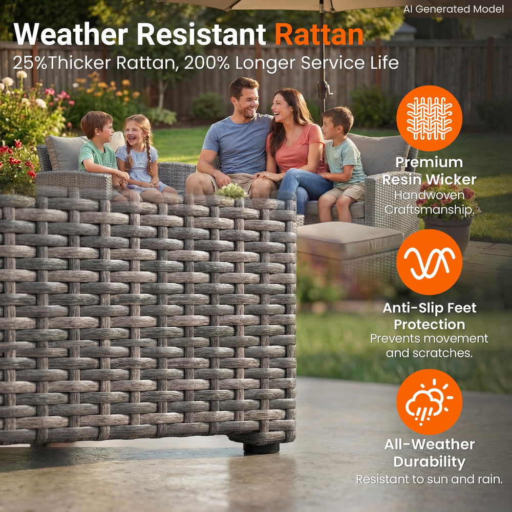 Wisteria Lane patio set in use with people enjoying outdoor lounge comfort