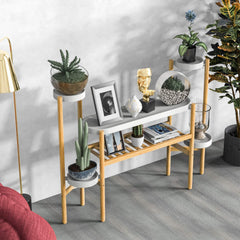 Wisuce side profile of slim plant stand demonstrating narrow-fit design for small spaces benefit