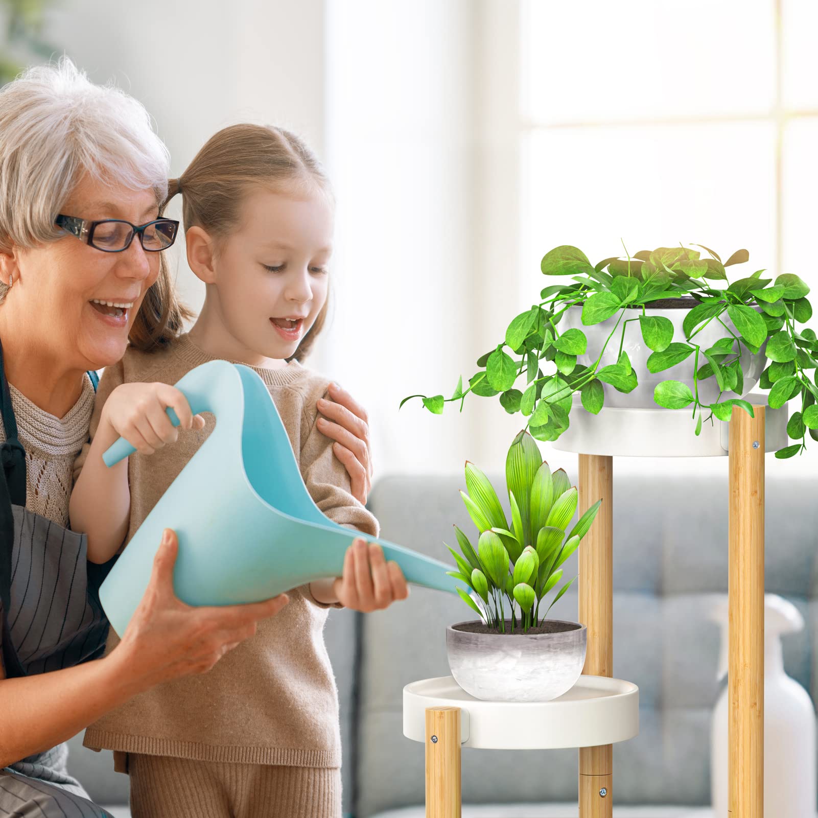 Wisuce plant stand in living room corner creating attractive plant display
