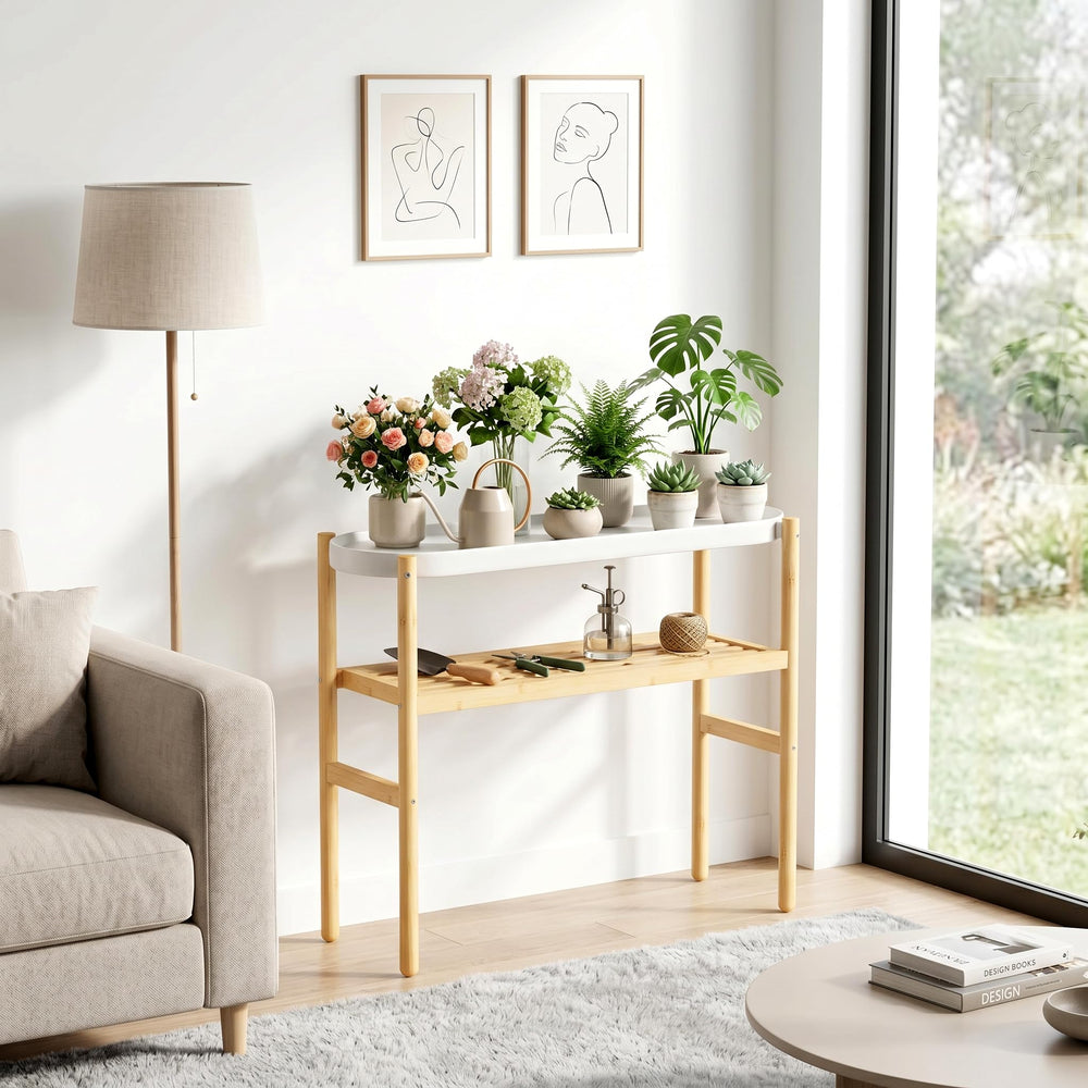 Wisuce stand beside books and pots for scale, demonstrates compact storage capacity