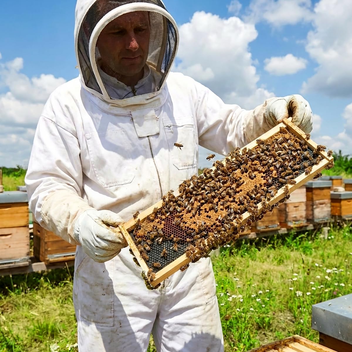witbee assembled medium frame installed in a hive for immediate bee use