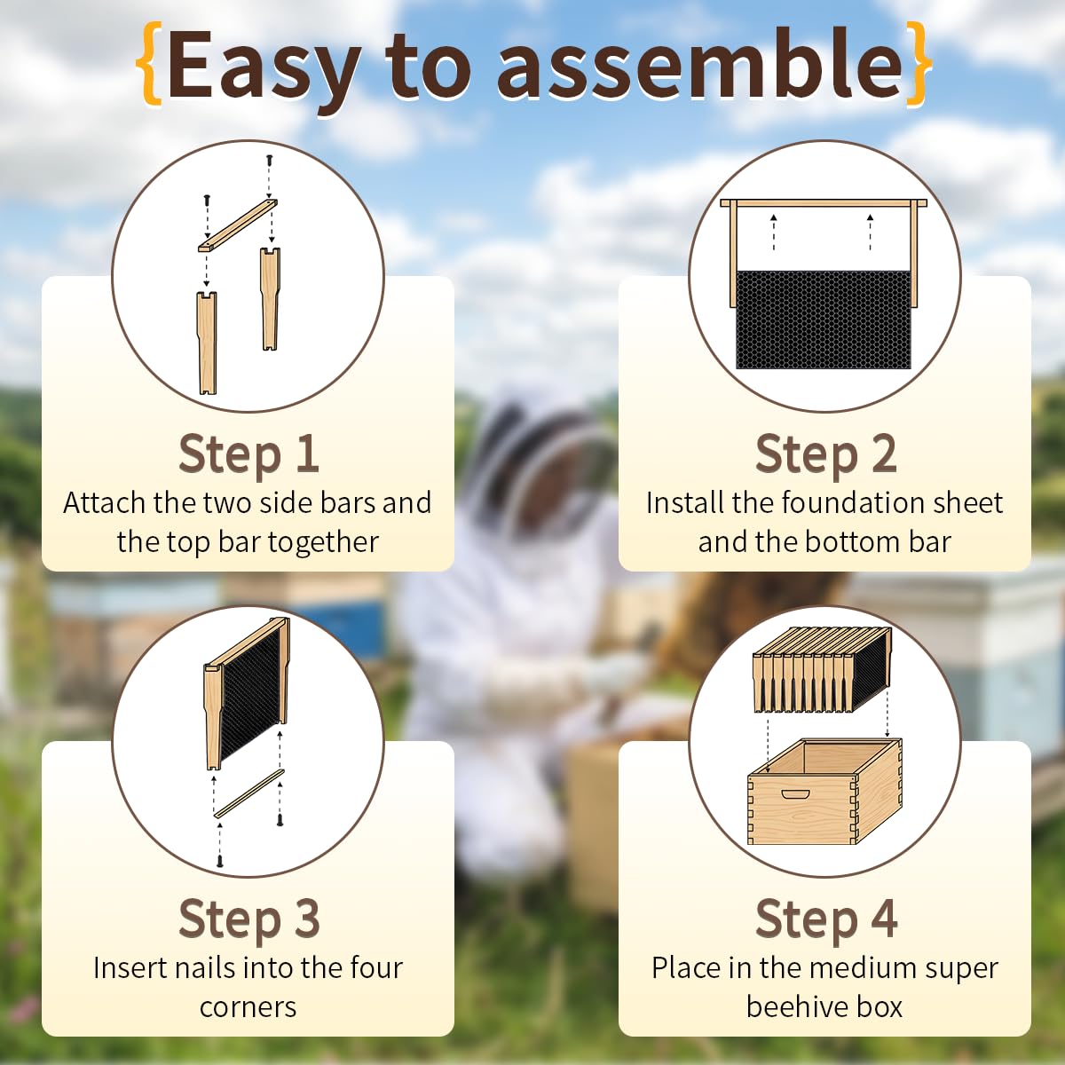witbee frames in an apiary setting illustrating durable wood and field readiness