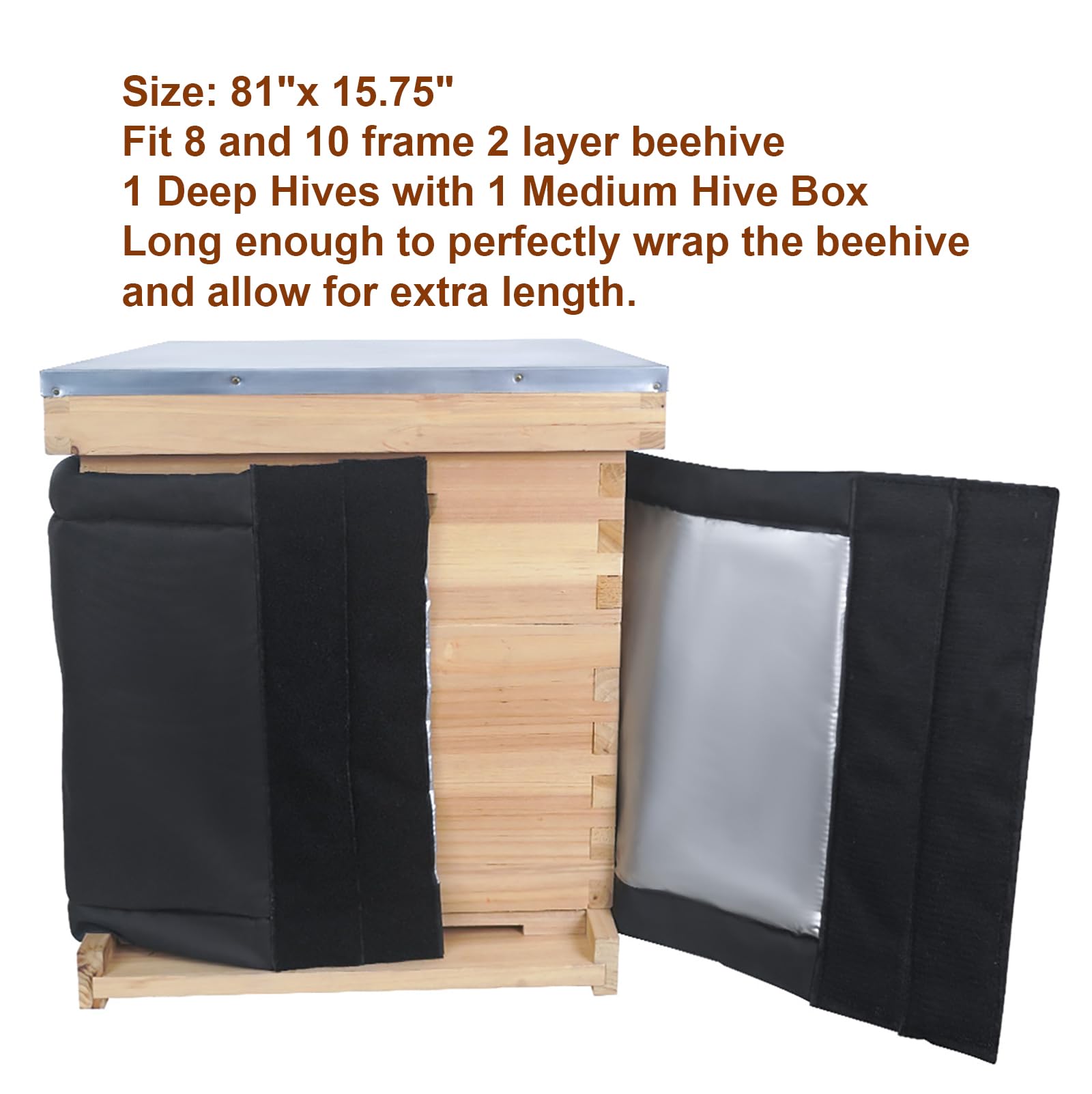 witbee installed beehive wrap on 10+8 frame hive illustrating protection benefit