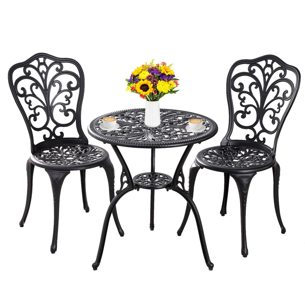 Withniture bistro set front view showing complete set and elegant black finish benefit - stylish outdoor seating