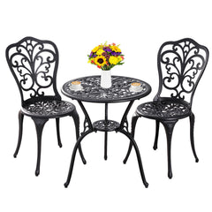 Withniture bistro set front view showing complete set and elegant black finish benefit - stylish outdoor seating