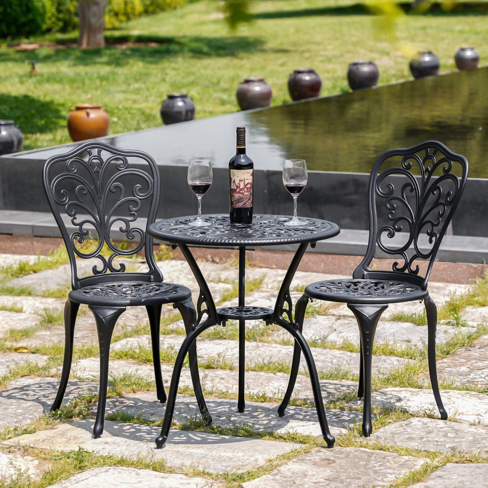 Withniture table close-up showing cast-aluminum top and texture benefit - durable weather resistance