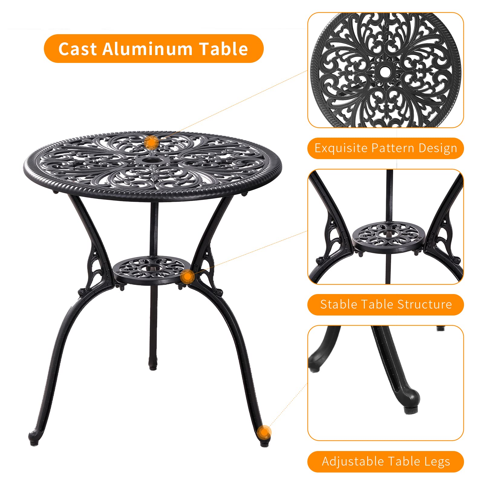 Withniture table umbrella hole detail showing 1.97-inch opening benefit - ready for shade