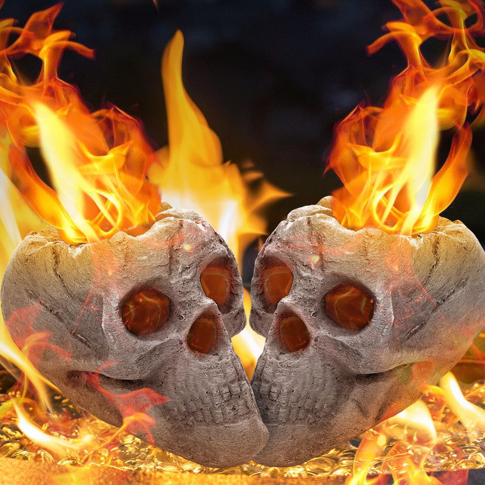 Wiwiqing front view of two gray skulls showing packaging and benefit: instant Halloween focal point