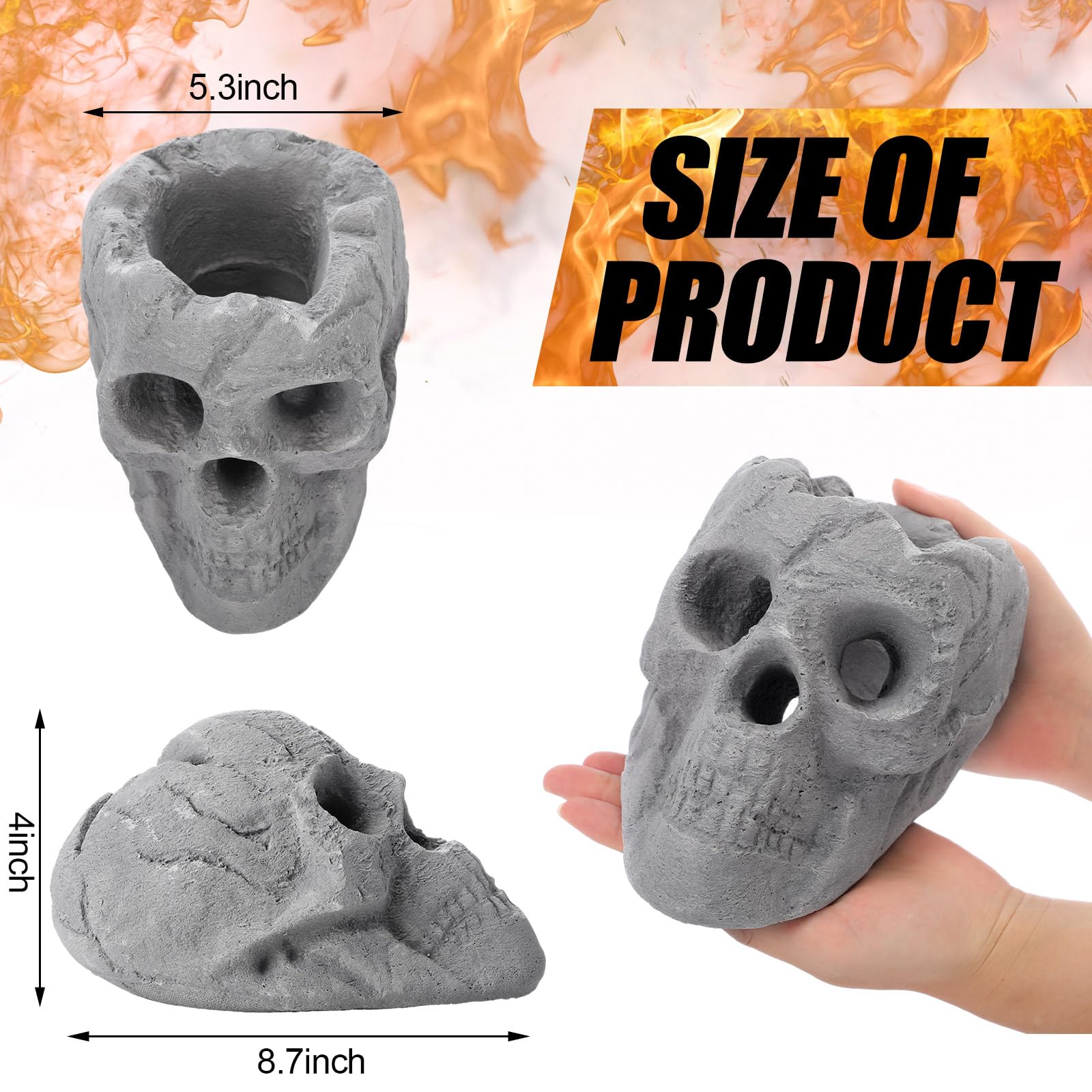 Wiwiqing pair of skulls placed inside a fire pit enhancing spooky ambiance safely
