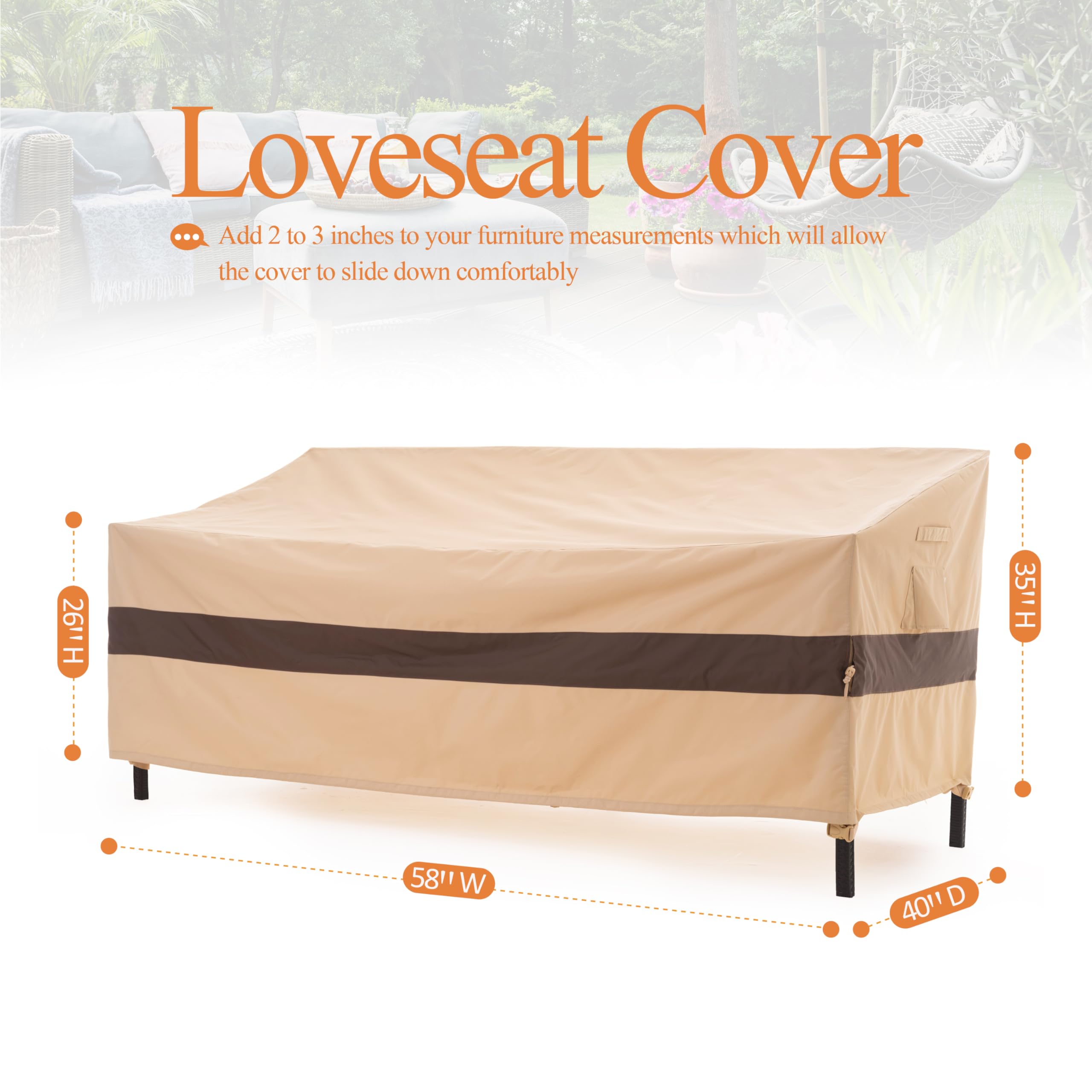 WJ-X3 covered loveseat in patio scene protecting furniture from weather
