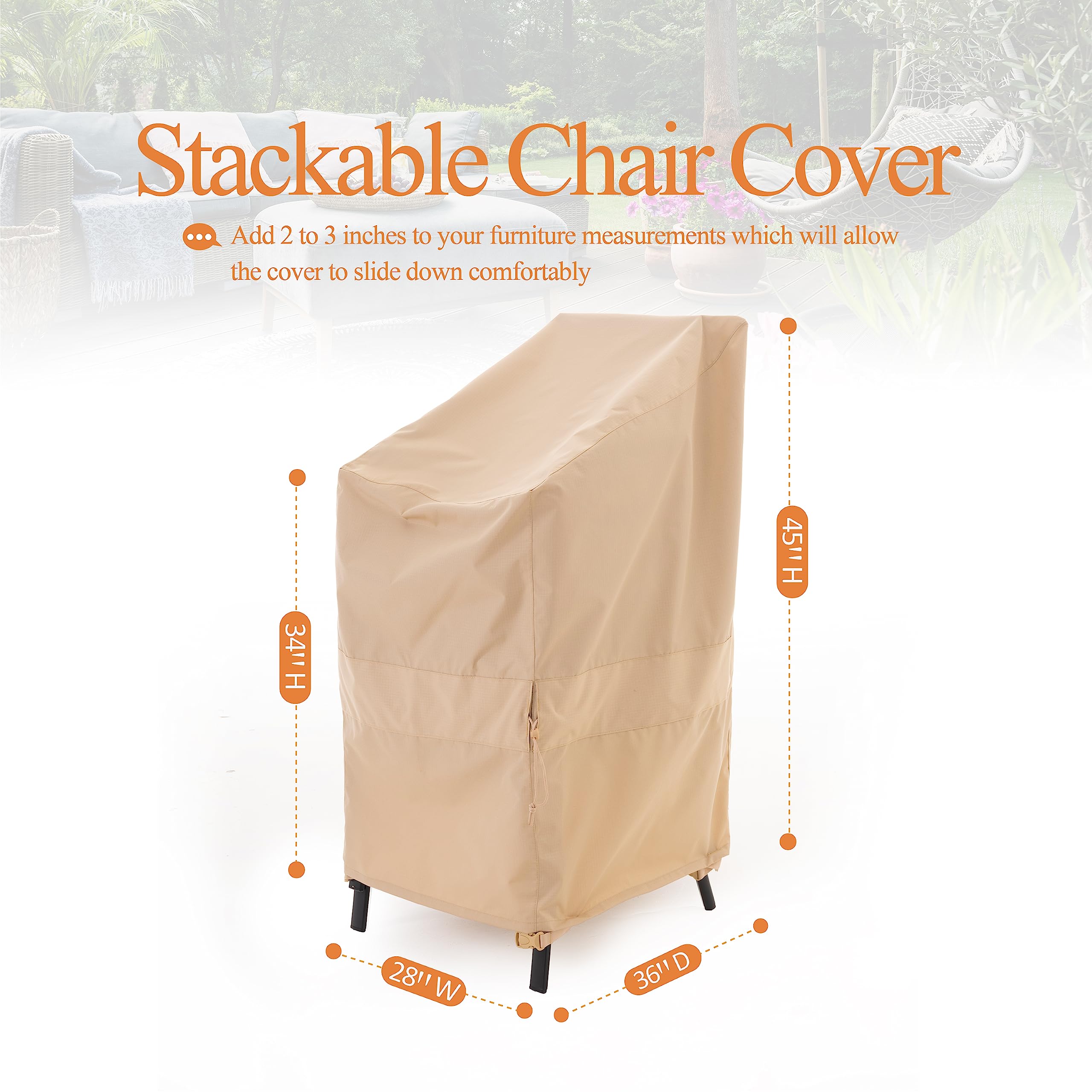 WJ-X3 cover installed on stacked chairs protecting from rain and dirt