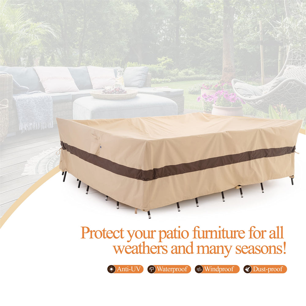 WJ-X3 covered patio dining set in lifestyle scene showing integrated protection