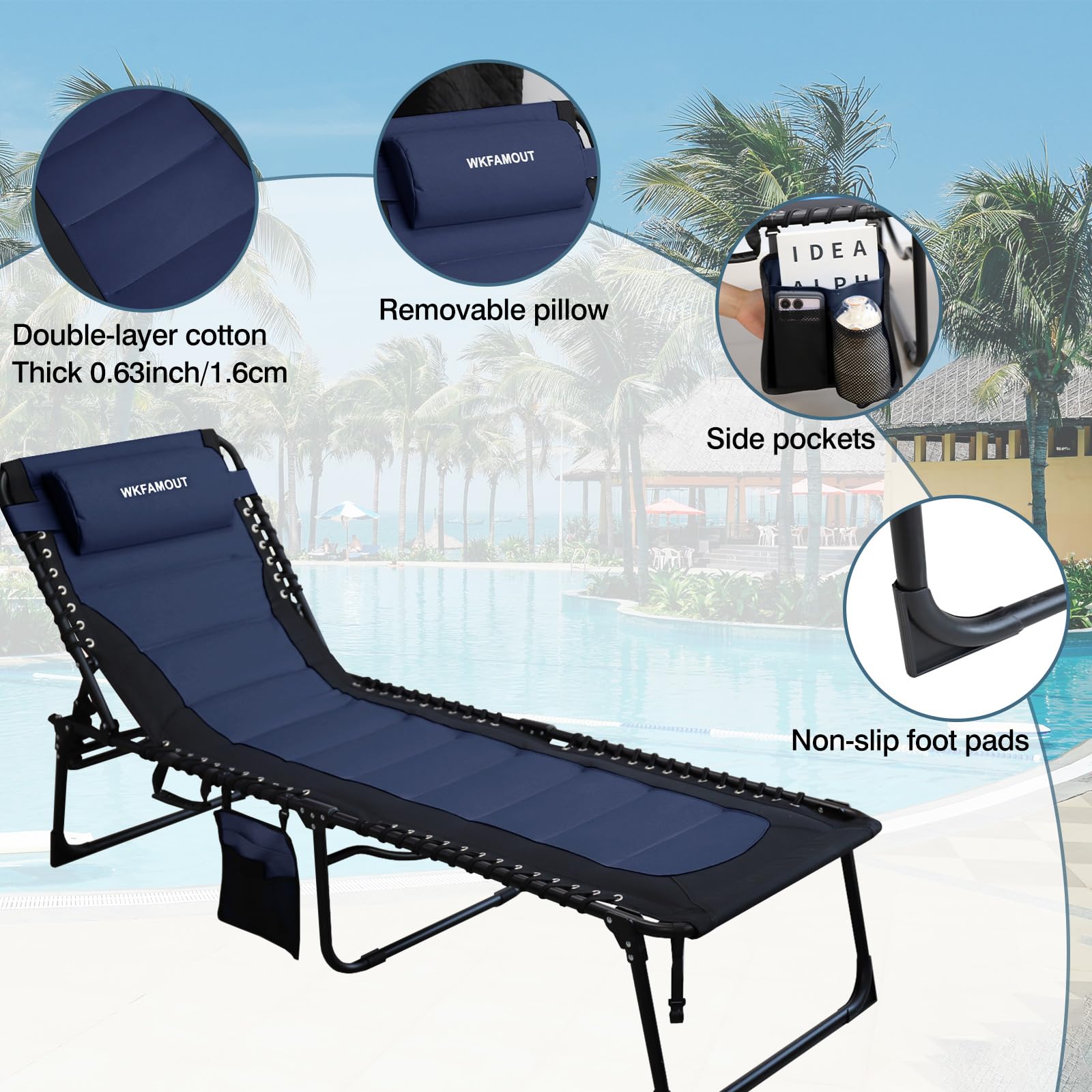 WKFAMOUT adjustable pillow and side pockets keeping head supported and essentials close for organized lounging