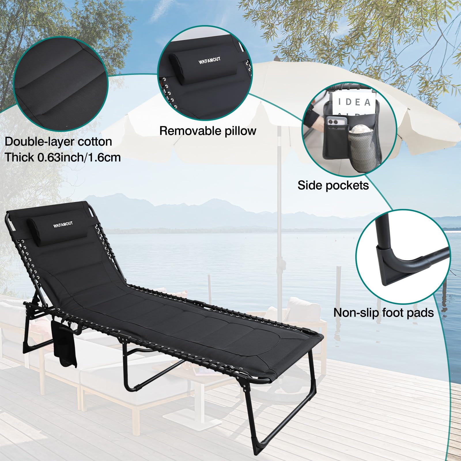 WKFAMOUT adjustable pillow and side pocket showing organized convenience