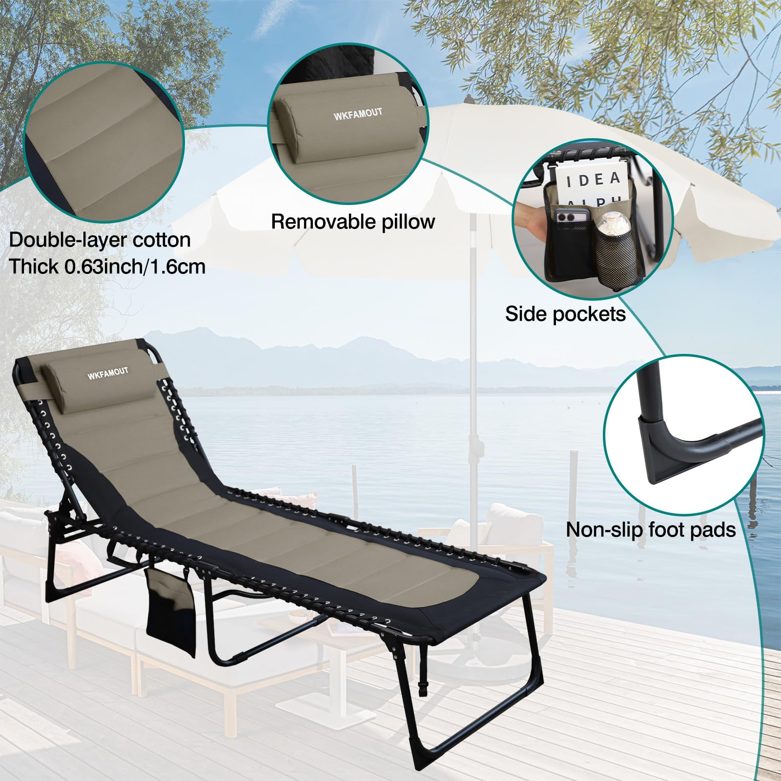 WKFAMOUT adjustable pillow and side pockets keeping belongings handy