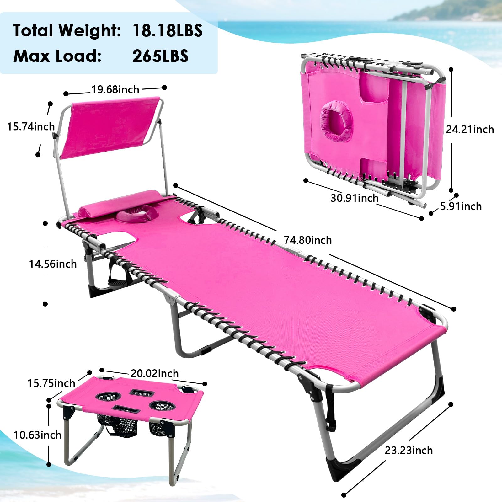 WKFAMOUT full-length flat lounger for full-body sunbathing comfort
