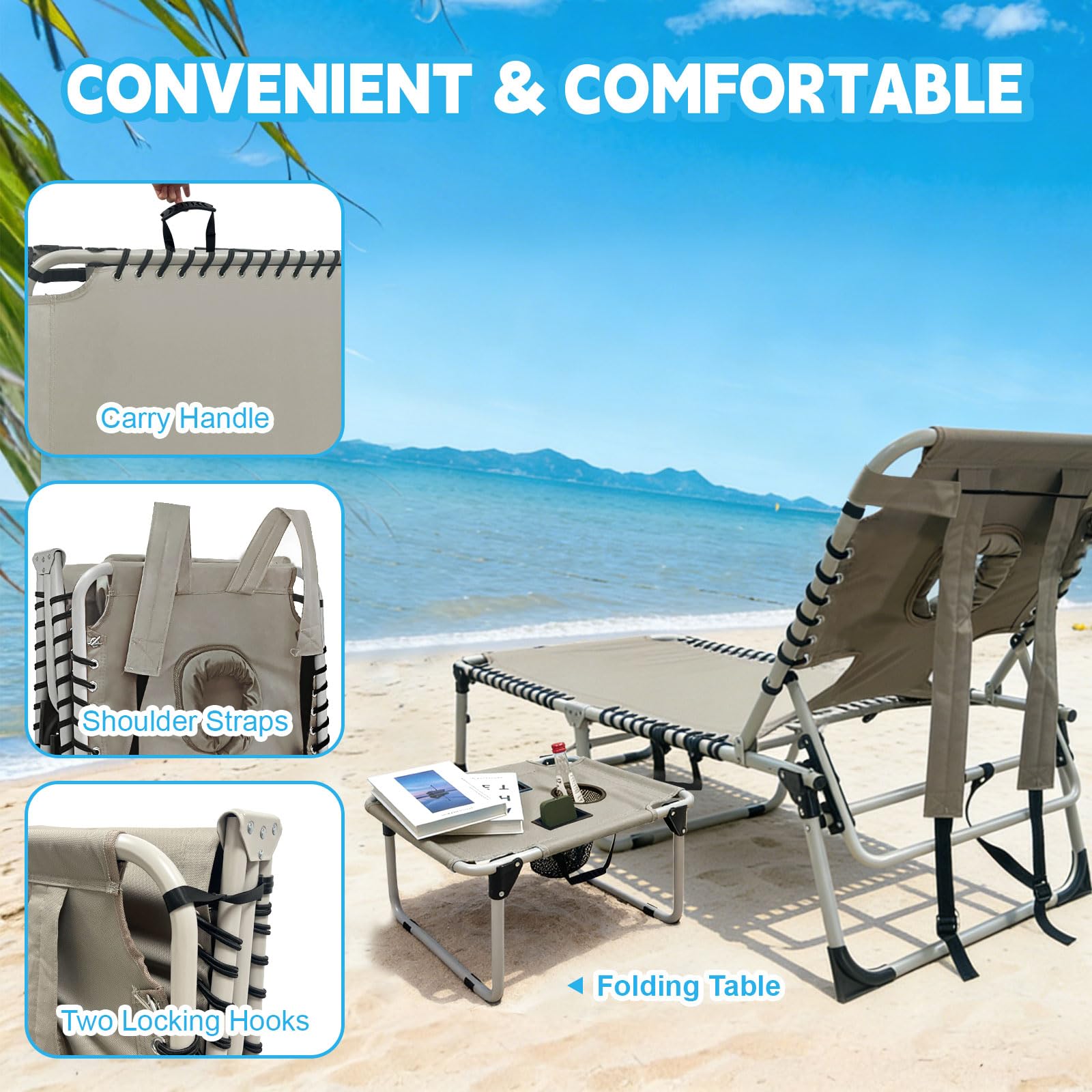 WKFAMOUT lounge chair lying flat for sun tanning with supportive surface
