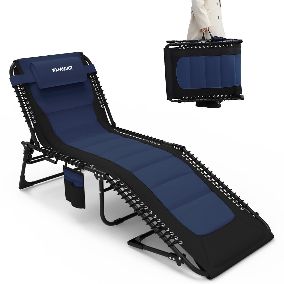 WKFAMOUT front view full-length chaise showing oversized padded seating and durable fabric for relaxed lounging