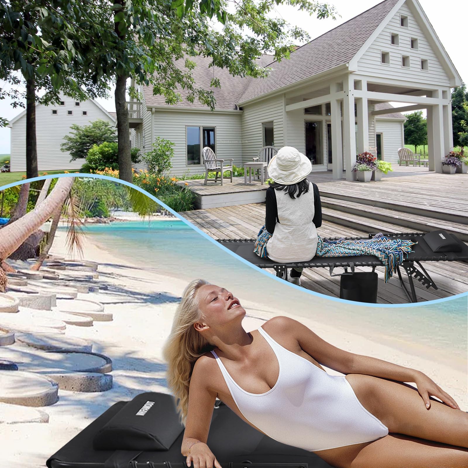 WKFAMOUT lounge chair in beach setting offering portable outdoor relaxation