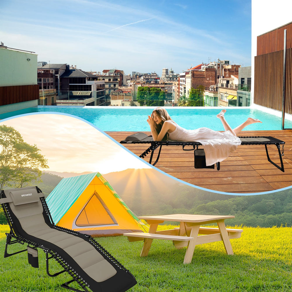 WKFAMOUT chair on beach and garden showing versatile outdoor use