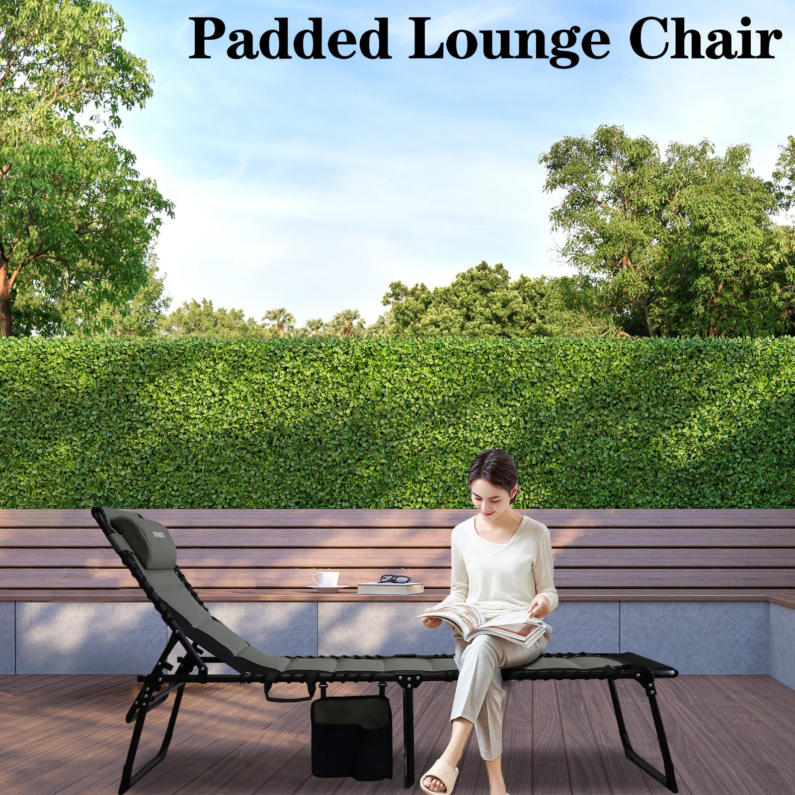 WKFAMOUT lounge chair positioned in garden showing relaxed outdoor comfort benefit
