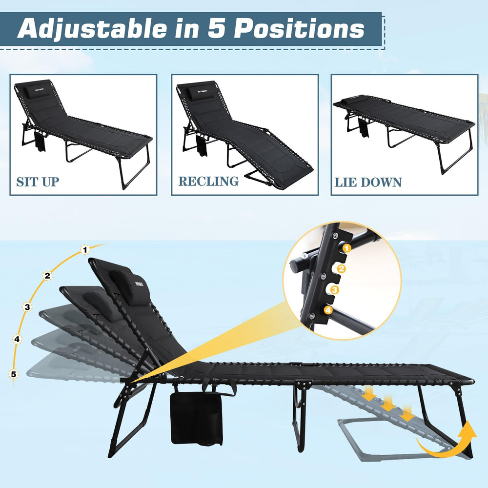 WKFAMOUT side profile showing five recline positions and adjustable comfort