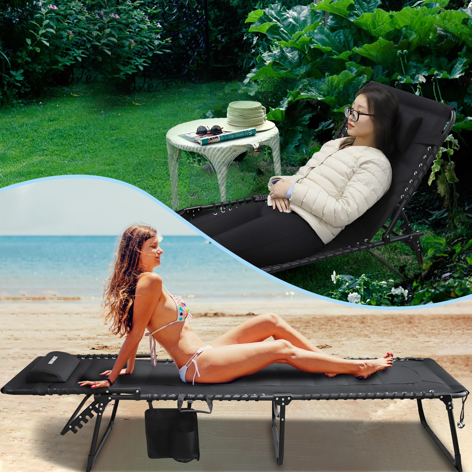 WKFAMOUT size comparison with person to show generous length and weight capacity