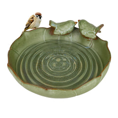 Wkyqes front view sage ceramic bird bath bowl attracting birds
