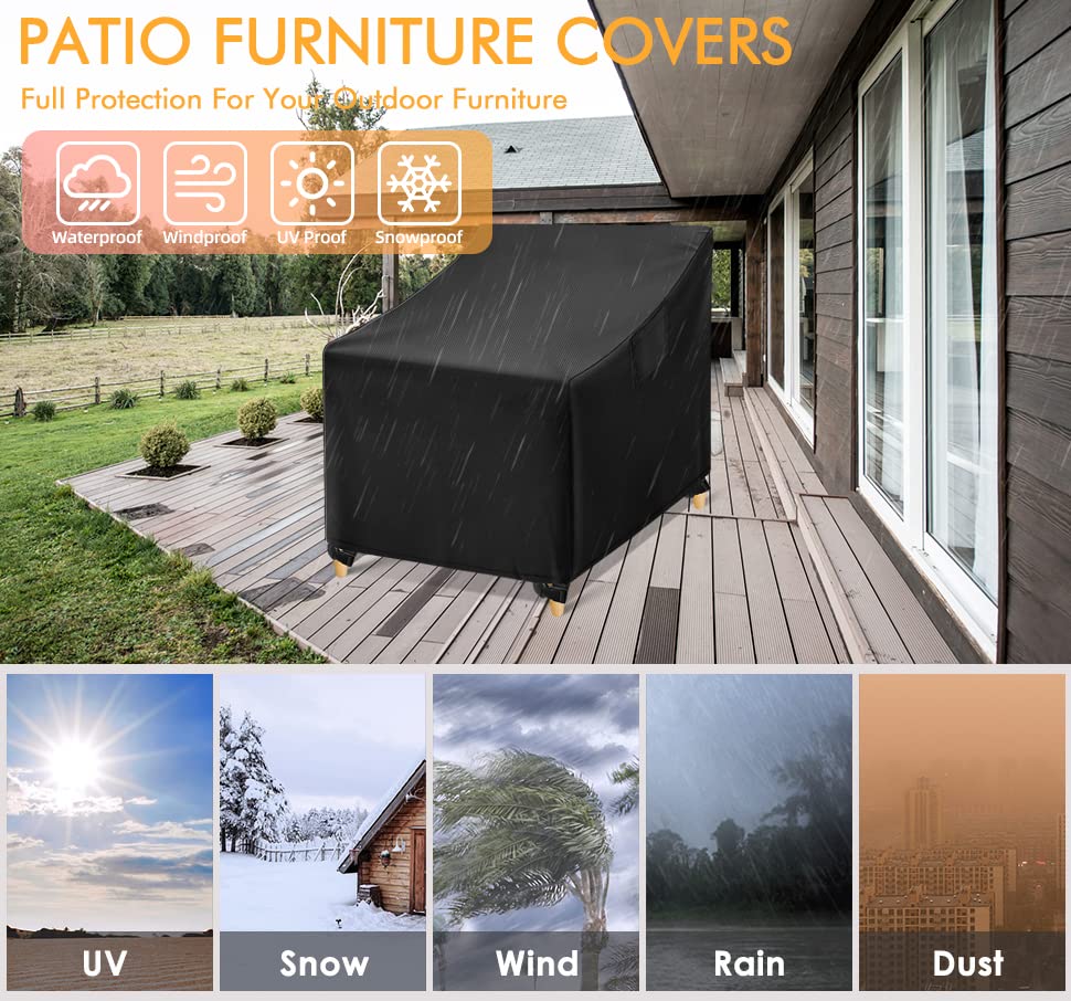 WLEAFJ cover on chair in patio setting, protects from rain and sun