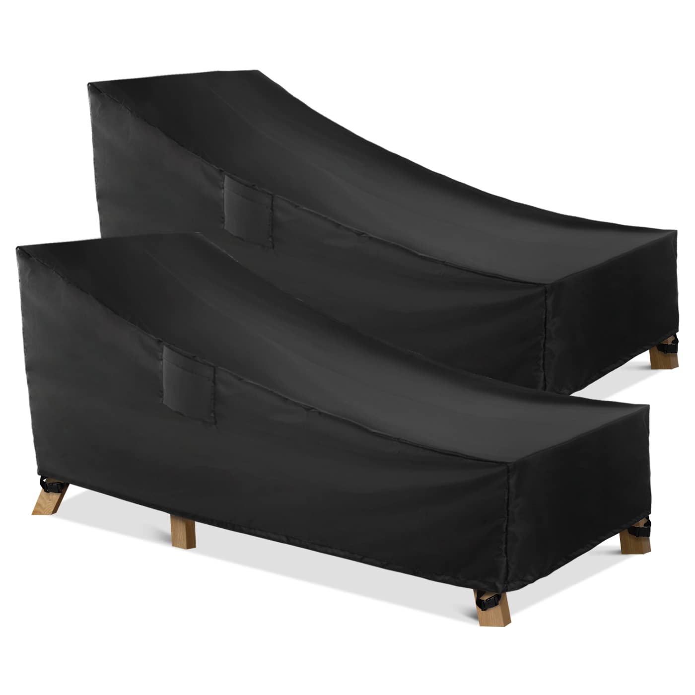 WLEAFJ front view of cover protecting chaise lounge, shows full fit and coverage