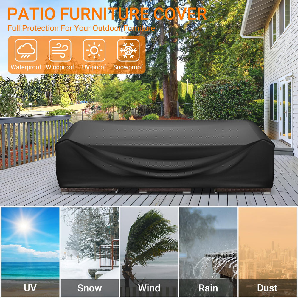 WLEAFJ covered patio lifestyle scene showing clean furniture and weather protection