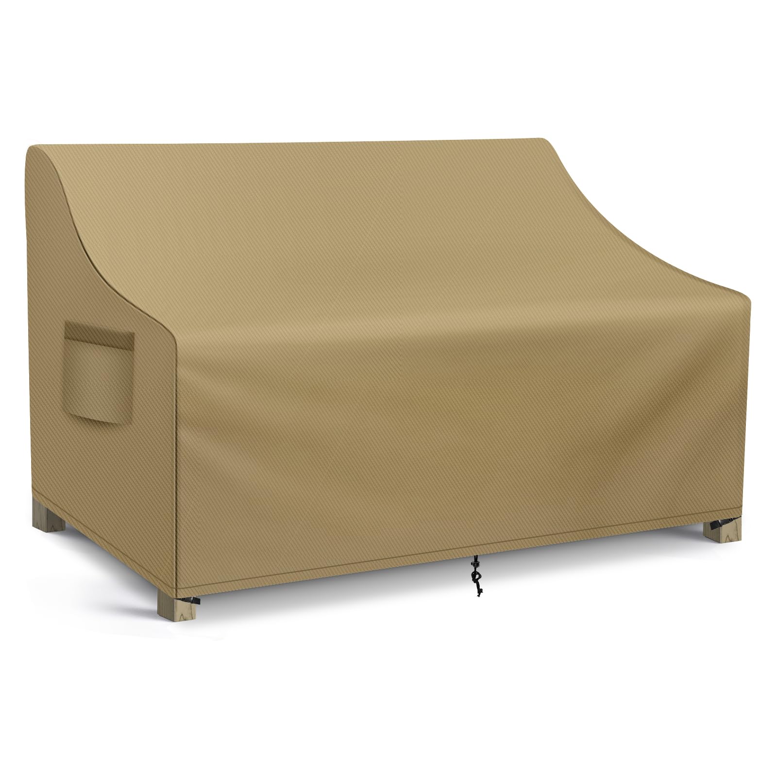 WLEAFJ front view patio loveseat cover showing full protection and neutral khaki