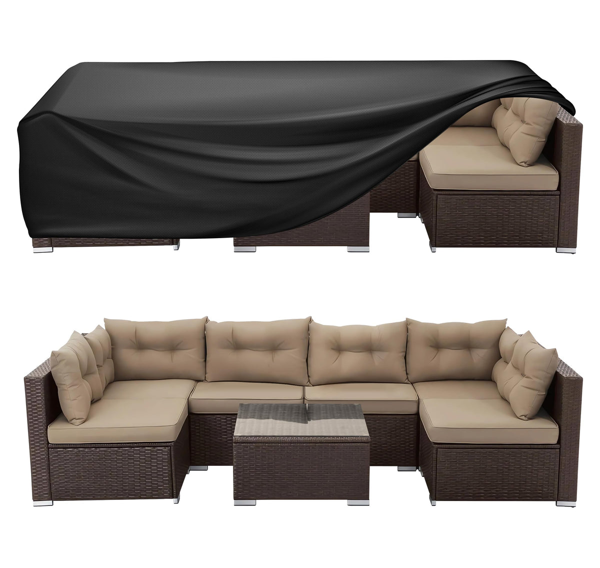 WLEAFJ front view of rectangle cover protecting patio furniture and preventing water damage