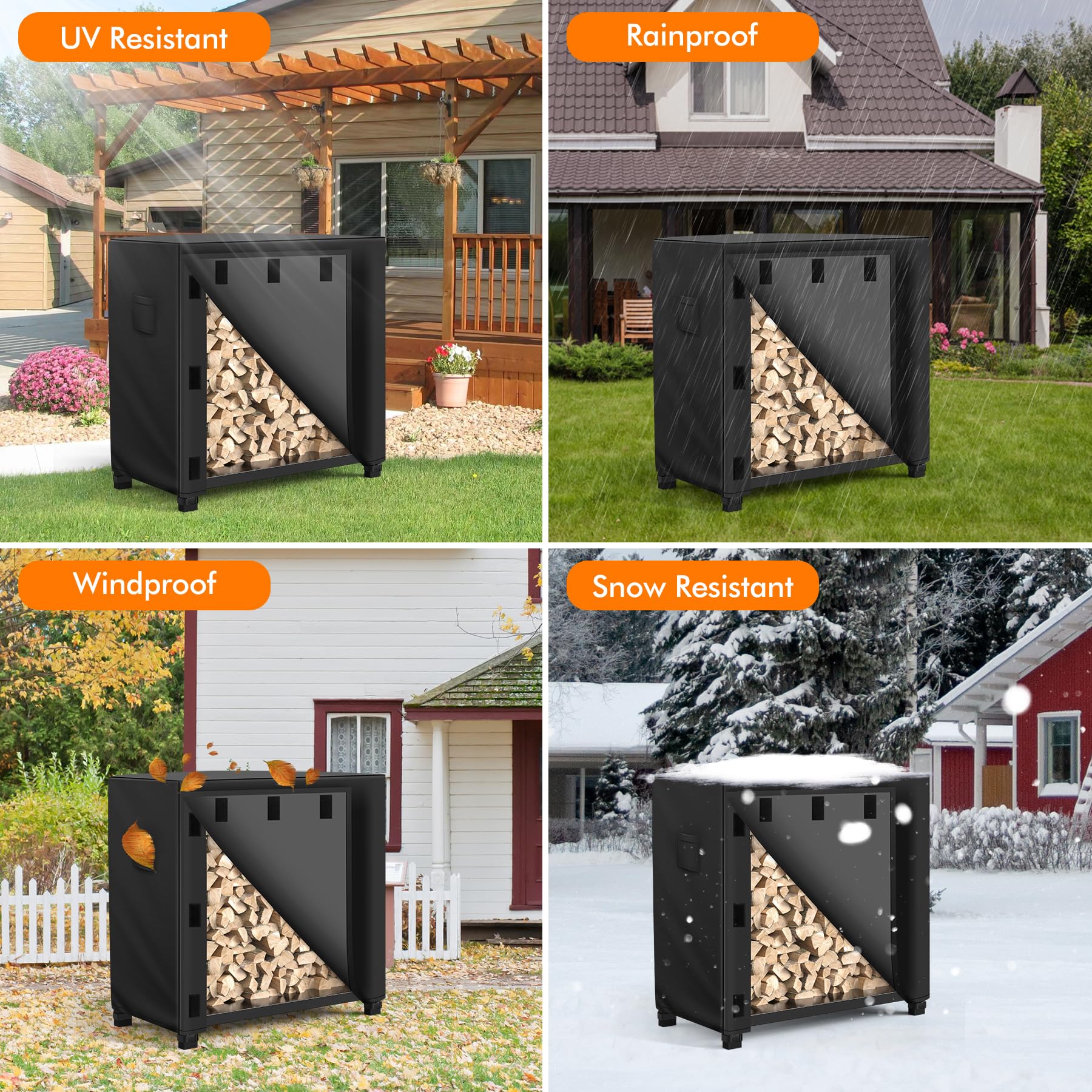 WLEAFJ cover fitted on 4ft log rack keeping firewood dry outdoors
